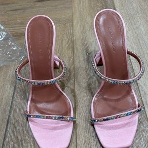 Amina Muaddi glida pink satin heel 38